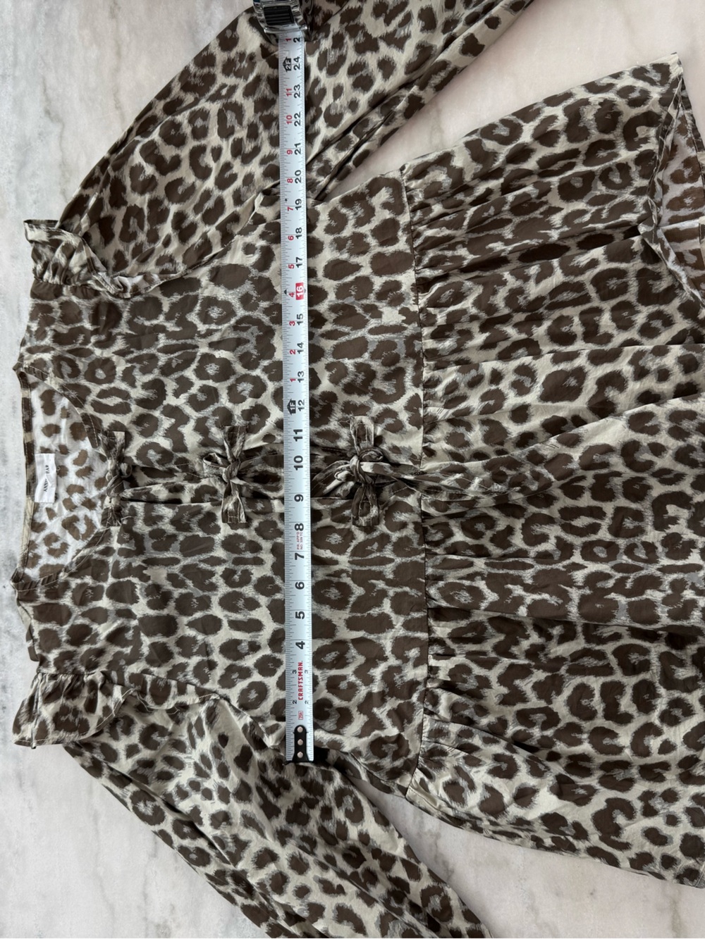 Annie Wear Leopard Print Tie Front Peplum Blouse Brown Cream Women Size XL - Picture 6 of 14